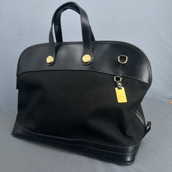 Dooney & Bourke Handbags - VTG Dooney & Bourke USA Black Leather Canvas Weekender Overnight Duffle No Strap